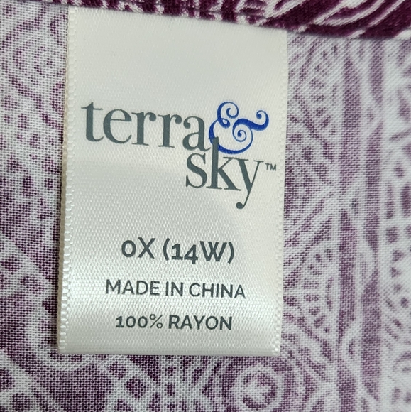 Terra & Sky size 14W Rayon Burgundy and white boho dress tie at waist - Picture 3 of 15